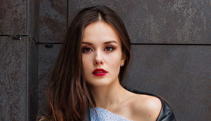 Beautiful Woman with Red Lips
